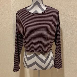 Maroon/burgundy & white stripped crop top size medium forever21